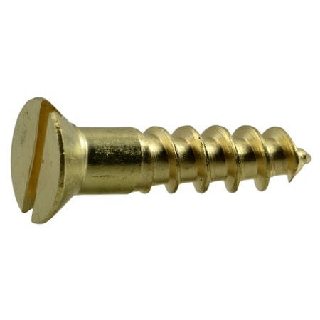 Wood Screw, #8, 3/4 In, Plain Brass Flat Head Slotted Drive, 40 PK